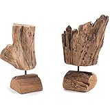 DESIGN DELIGHTS Treibholz SKULPTUR Roots 40 | Teakholz, Unikat, 40 cm | Wurzelholz Figur, Natur Holzskulptur auf Sockel, Teakskulptur