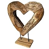 Teakholz Herz Unikat Skulptur auf Ständer 47x37 cm hoch Vollholz Teak Dekoherz 43300-017