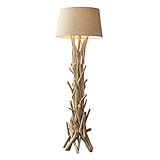 Design Treibholz Stehlampe WILD NATURE 155 cm sand mit hochwertigem Natur Leinen Schirm Massivholz Stehleuchte Lampenschirm aus Leinenstoff