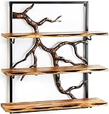 Kobolo Wandregal Hängeregal Bücherregal -AST Zweig- 3 Böden - 59x20x66 cm - aus Eisen und Holz