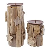 Dekoleidenschaft 2er Set Kerzenhalter “Sternchen”, Teelichthalter, Windlicht aus Holz