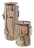 Dekoleidenschaft 2er Set Kerzenhalter “Sternchen”, Teelichthalter, Windlicht aus Holz